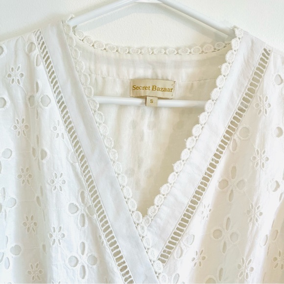 White eyelet lace cotton peplum top - Picture 3 of 9